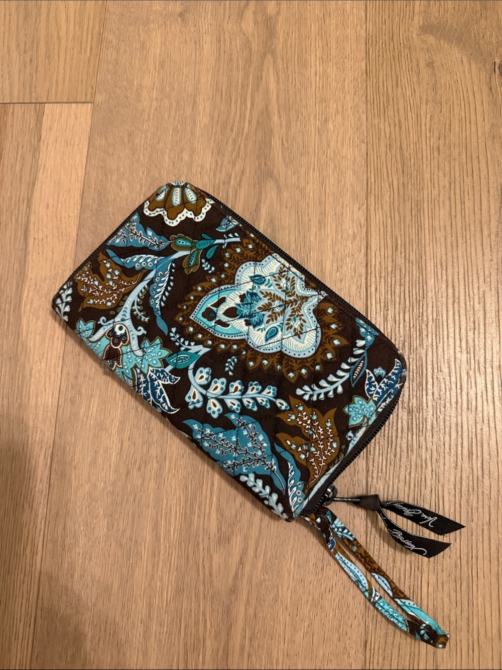 Vera Bradley Blue Java Brown & Turquoise Floral Paisley Wrislet Wallet